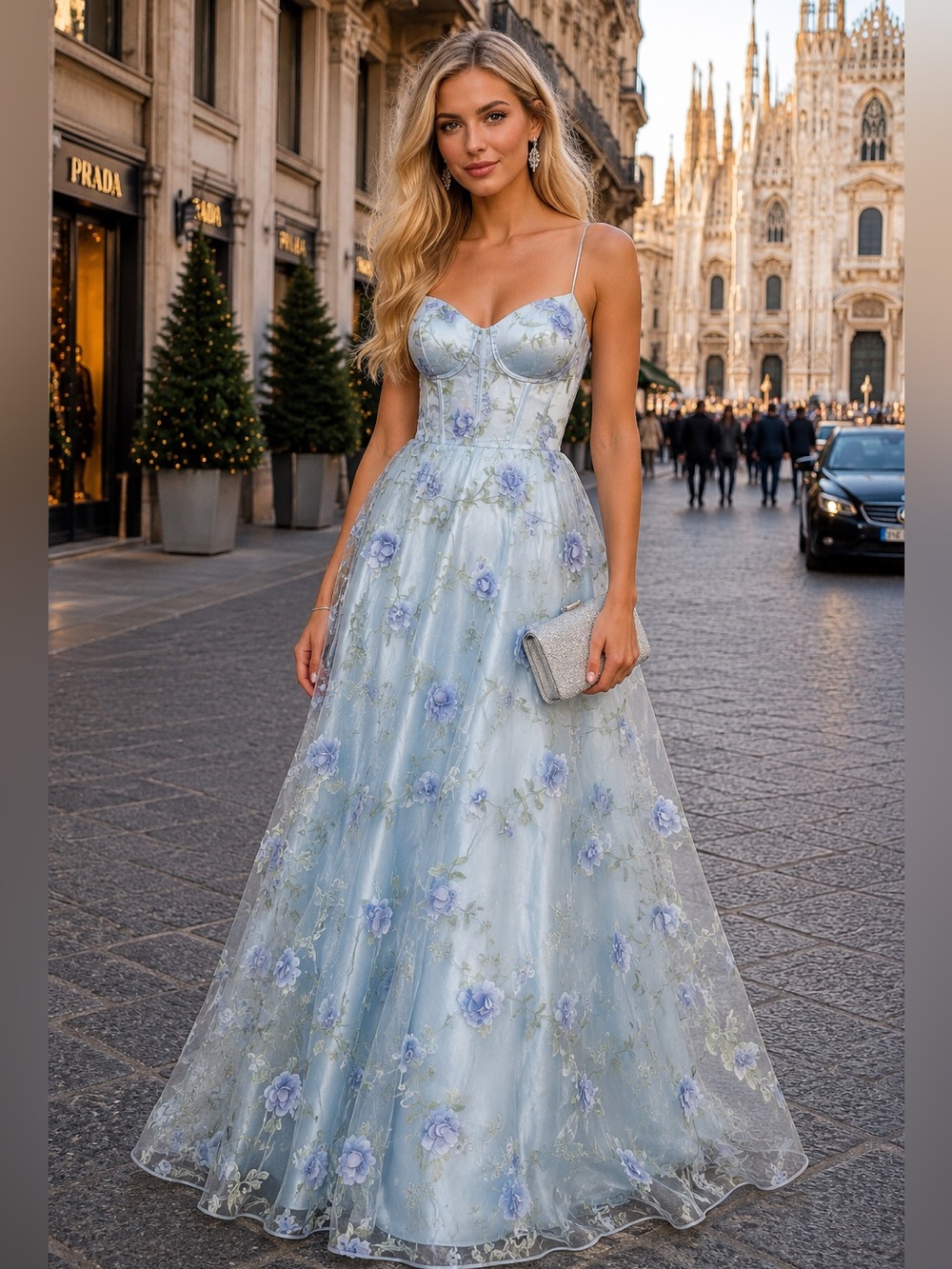 Blue Floral Evening Gown size 15